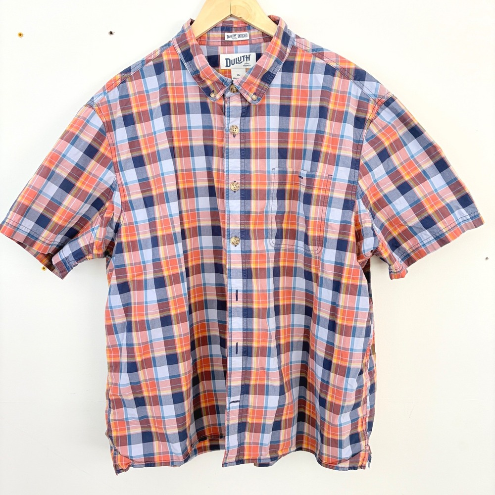 Duluth Trading Co Untucked Mens XL Relaxed Fit‎ Plaid Short Sleeve Shirt 38922